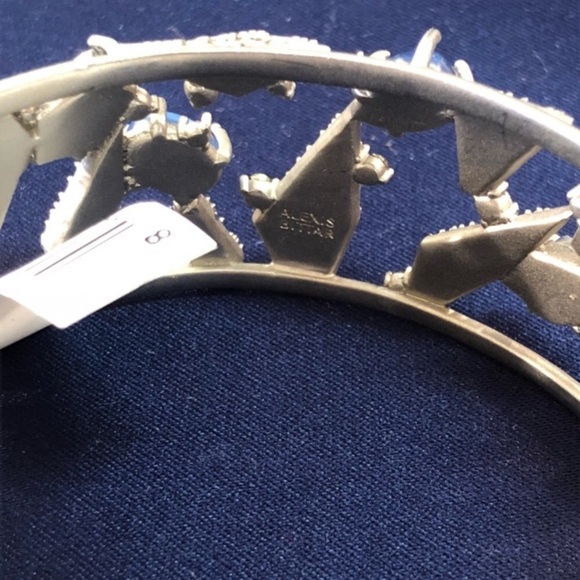 Alexis Bittar multi crystal matte rhodium 10k gold plated brass bangle bracelet - Picture 3 of 8